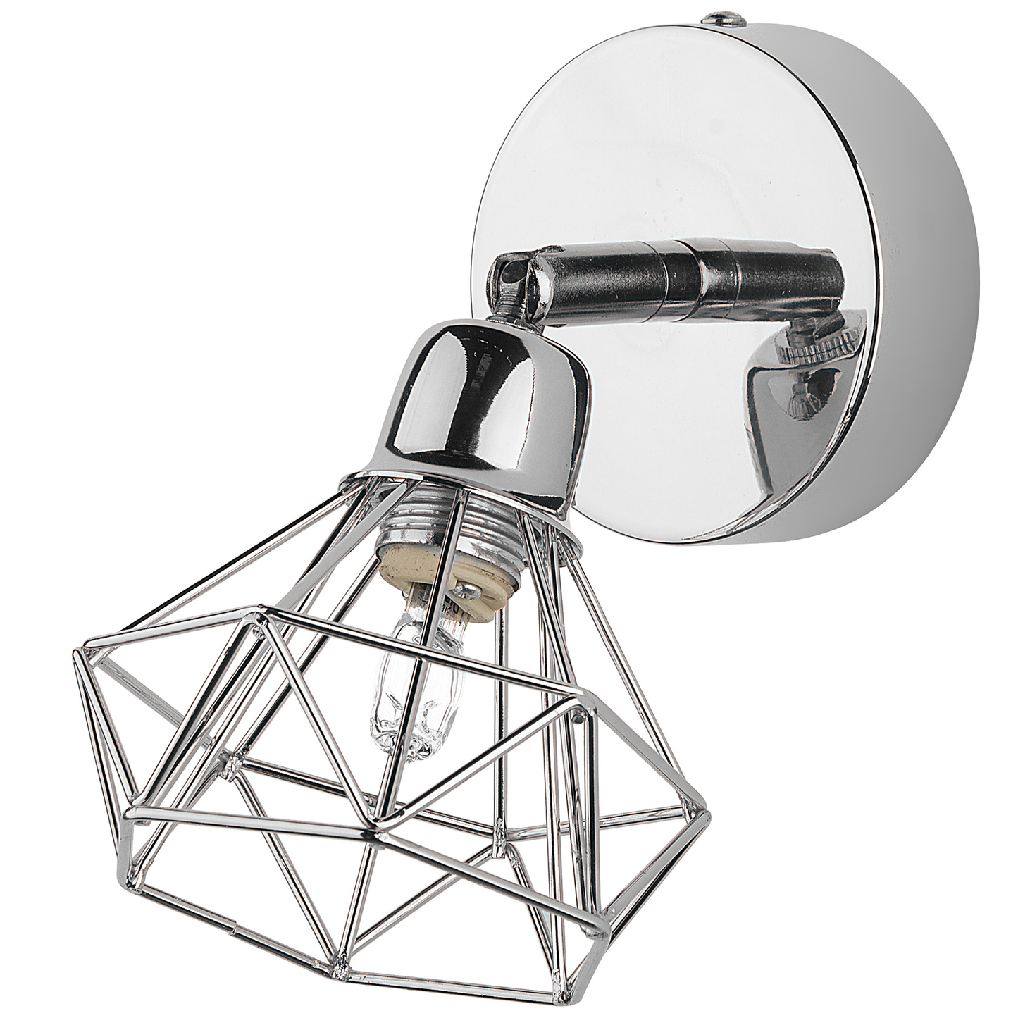Wall Lamp Silver Metal Cage Shade Adjustable Light Position Modern Glam