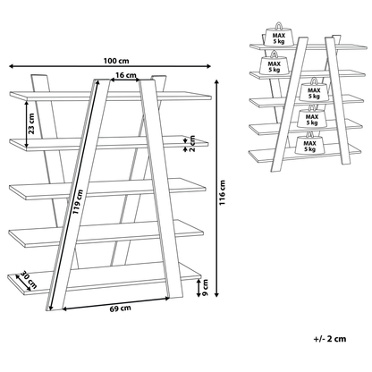 White Bookcase 116 x 100cm 5 Shelf Scandinavian