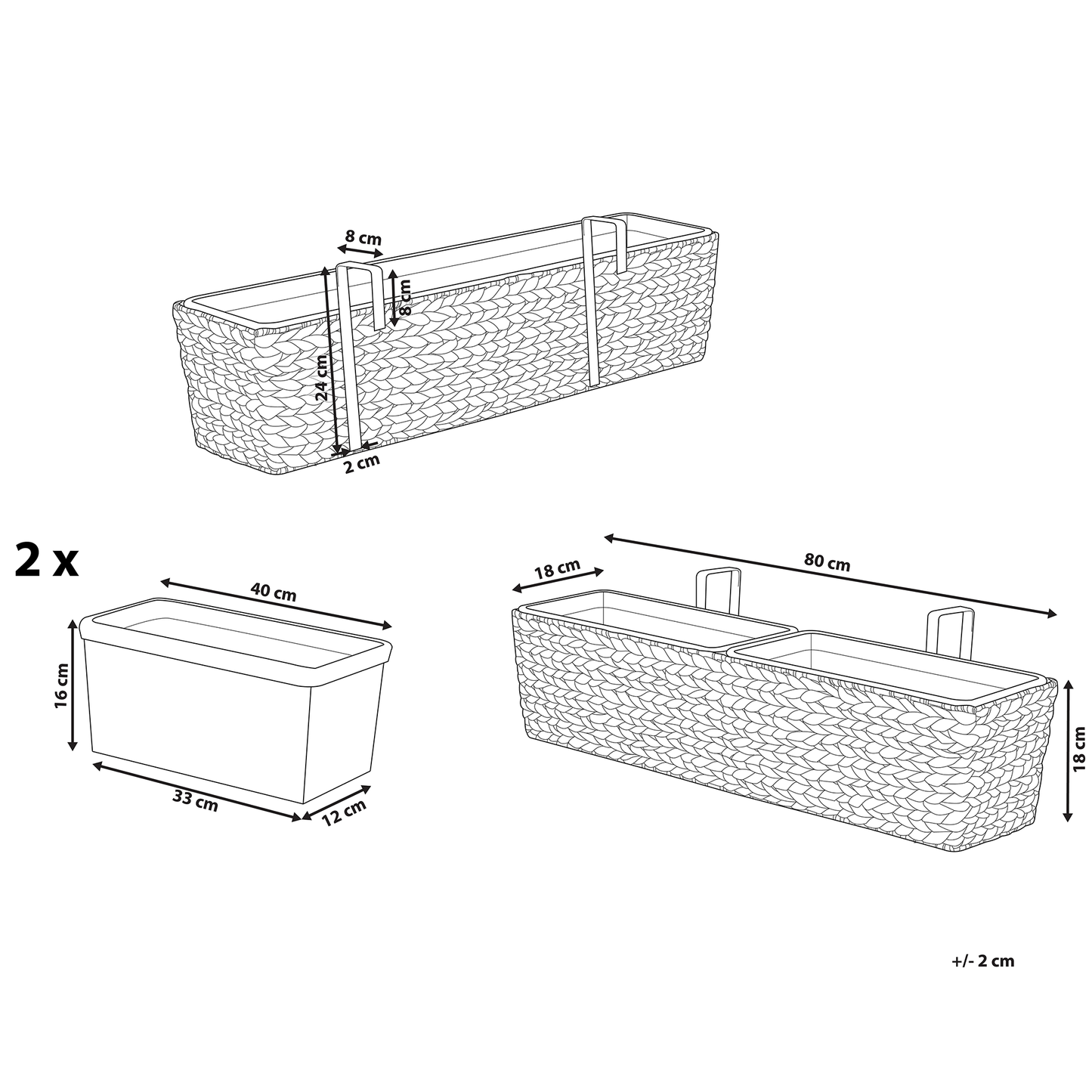Brown Water Hyacinth Plant Pot 80 x 20cm Drain Holes