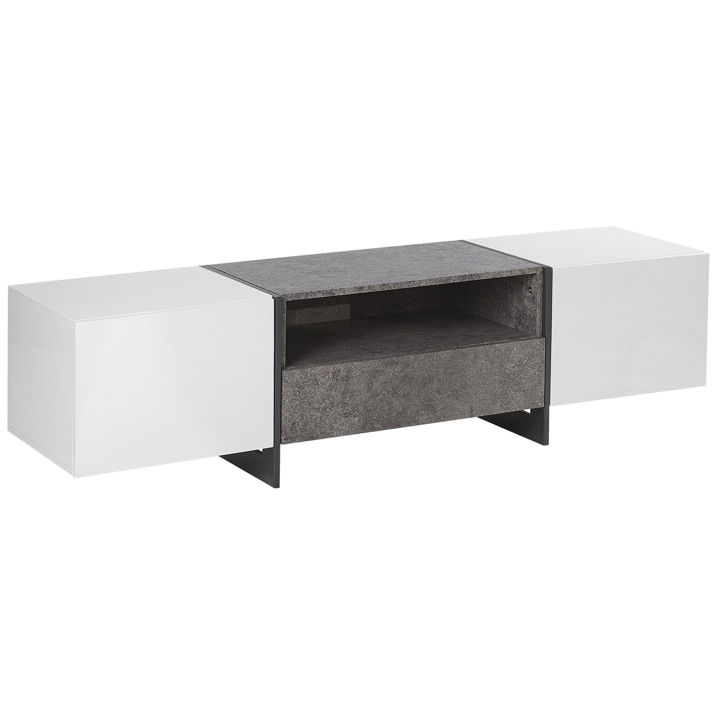 TV Stand Concrete Effect White Veneer With LED Light Storage
