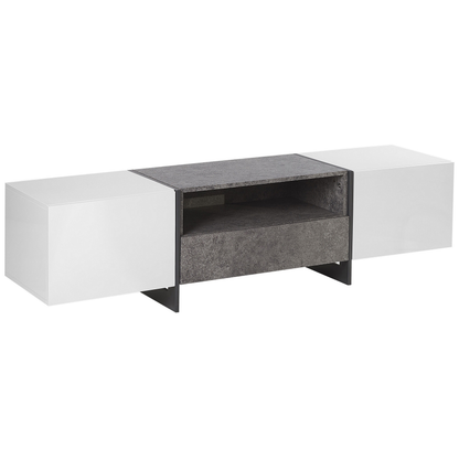TV Stand Concrete Effect White Veneer With LED Light Storage