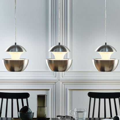 Pendant Lamp Silver Metal With White Interior Modern Design Hanging Kitchen Light Fixture
