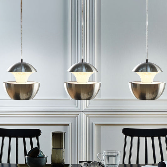 Pendant Lamp Silver Metal With White Interior Modern Design Hanging Kitchen Light Fixture