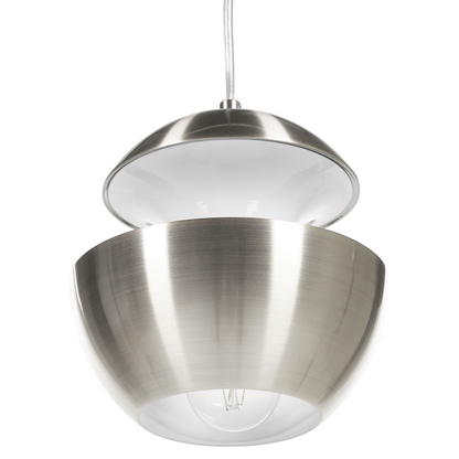 Pendant Lamp Silver Metal With White Interior Modern Design Hanging Kitchen Light Fixture