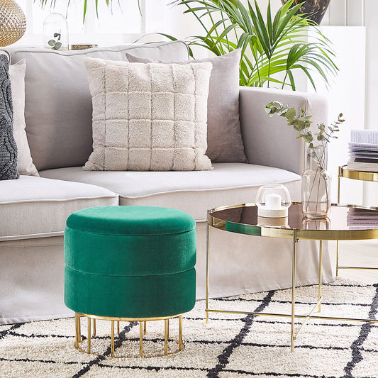 Storage Pouffe Dark Green Velvet with Gold Base