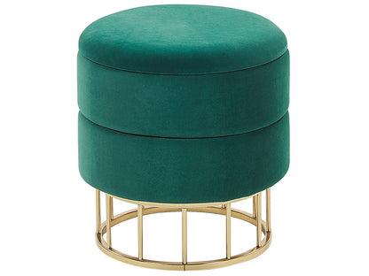 Storage Pouffe Dark Green Velvet with Gold Base