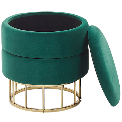 Storage Pouffe Dark Green Velvet with Gold Base