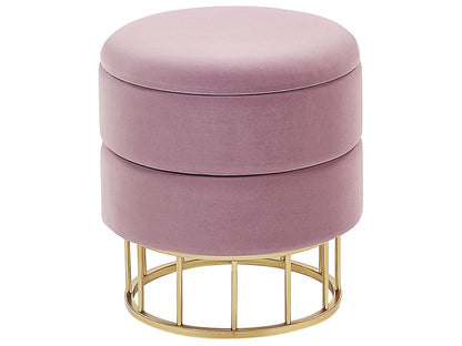 Pink Velvet Storage Pouffe With Gold Base