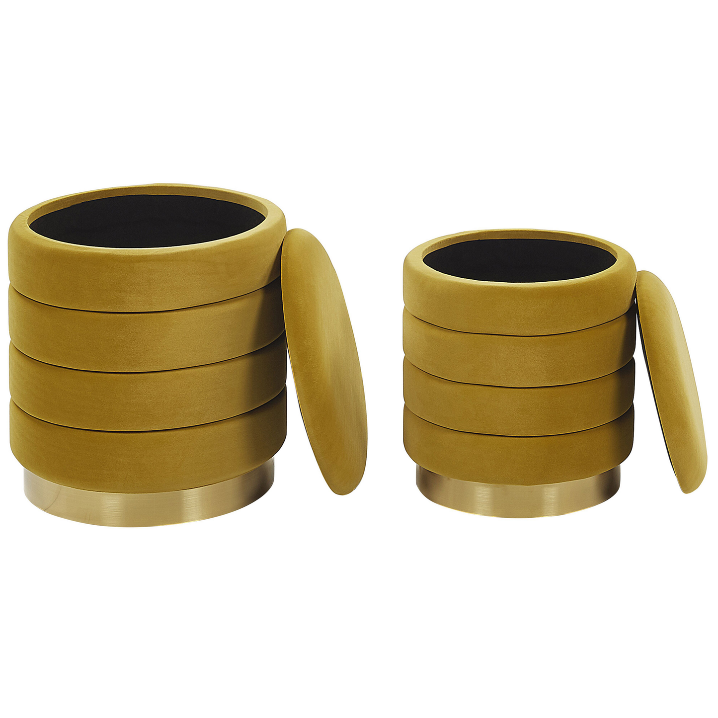Yellow Storage Pouffes Set With Gold Stainless Steel Base