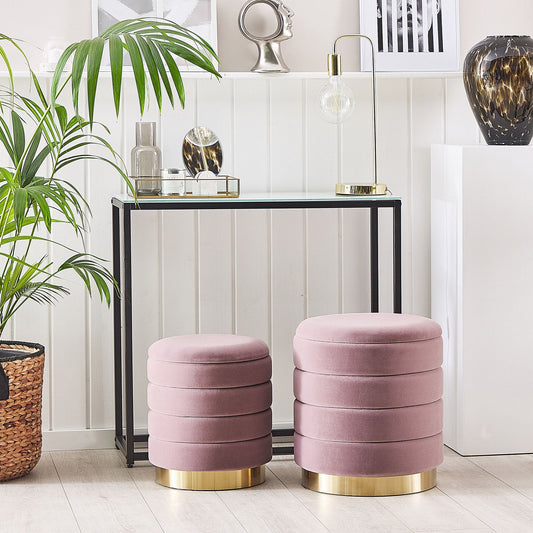Set Of 2 Storage Pouffes Yellow Velvet With Gold Base