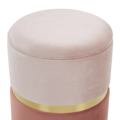 Pink Velvet Storage Pouffes Set of 2 with Gold Bar Retro