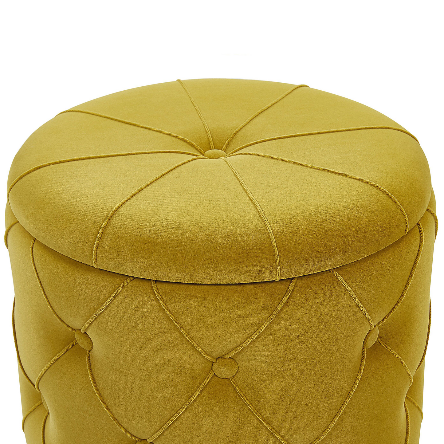 Mustard Velvet Storage Pouffes Gold Base Retro Button Tufted