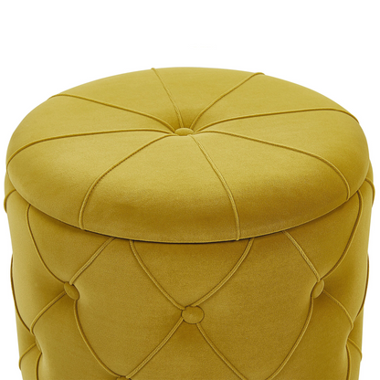 Mustard Velvet Storage Pouffes Gold Base Retro Button Tufted