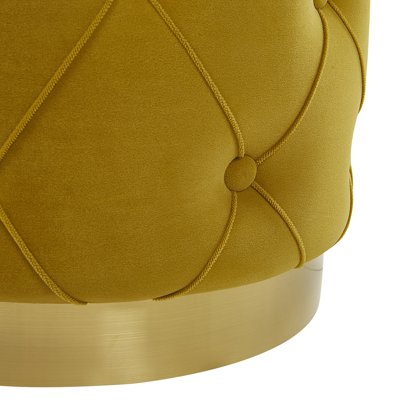 Mustard Velvet Storage Pouffes Gold Base Retro Button Tufted