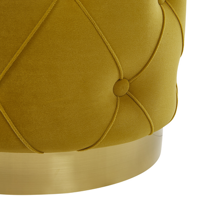 Mustard Velvet Storage Pouffes Gold Base Retro Button Tufted