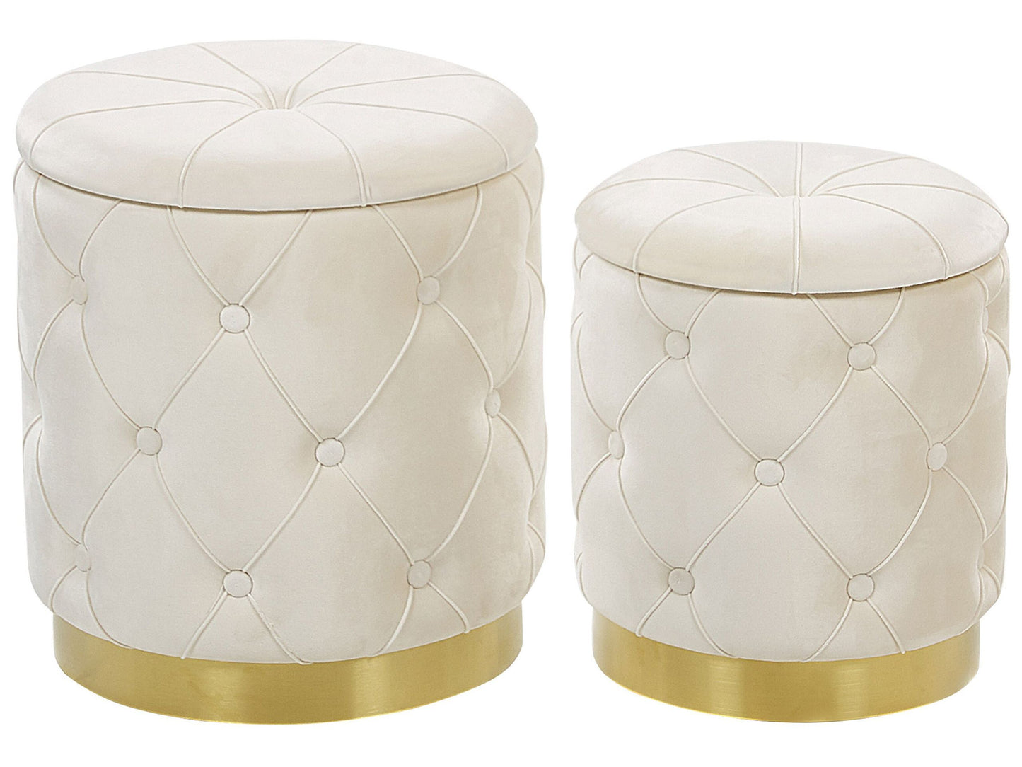 Velvet Storage Pouffes White With Gold Base Button Tufted