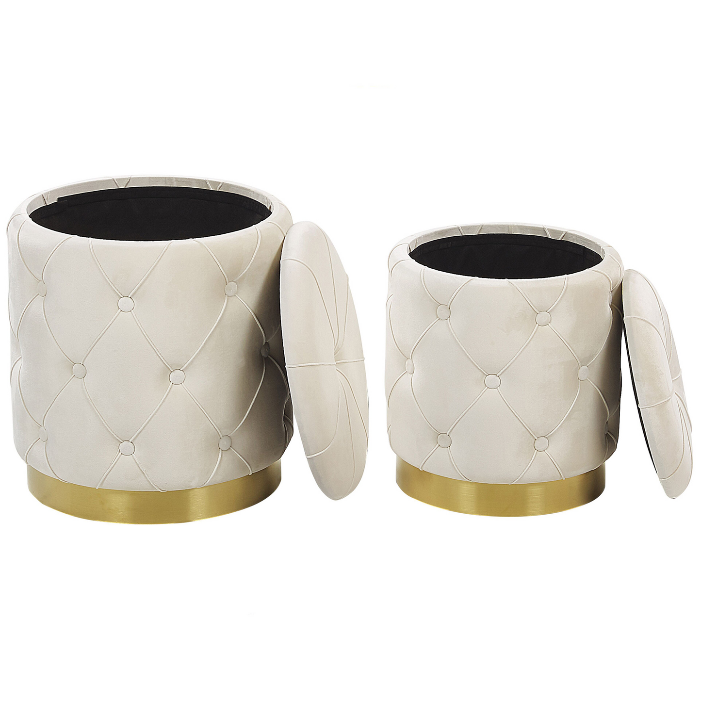 Velvet Storage Pouffes White With Gold Base Button Tufted