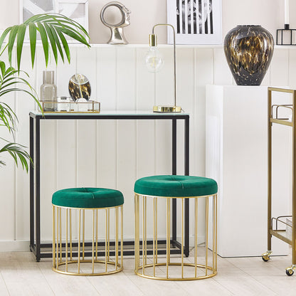Nesting Pouffes Set Of 2 Dark Green Velvet Gold Iron Base