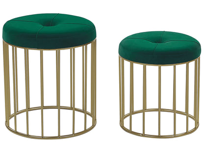 Nesting Pouffes Set Of 2 Dark Green Velvet Gold Iron Base