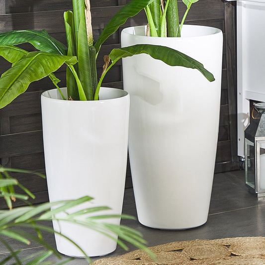 Modern Tall White High Gloss Plant Pot 32cm Indoor Outdoor