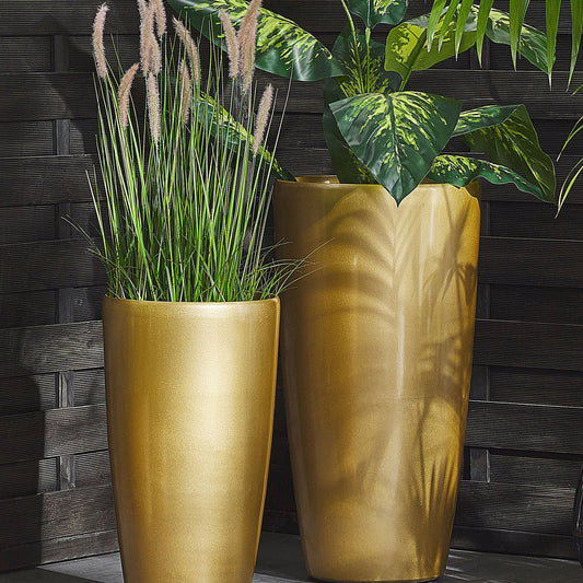 Tall 32cm Gold High Gloss Plant Pot Indoor Outdoor