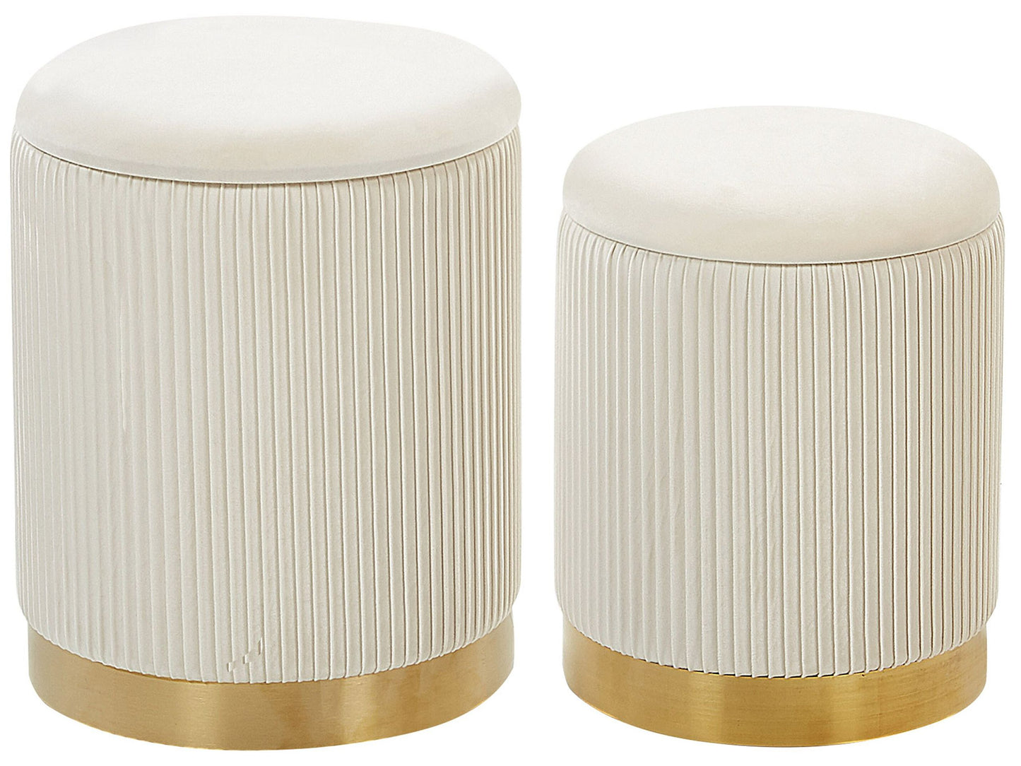 Storage Pouffes Set Of 2 White Velvet With Gold Base Modern Tufting Accent