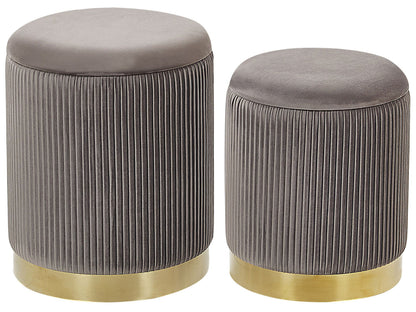 Set Of 2 Grey Storage Pouffes With Gold Base