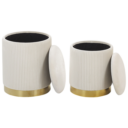 Storage Pouffes Set Of 2 White Velvet With Gold Base Modern Tufting Accent