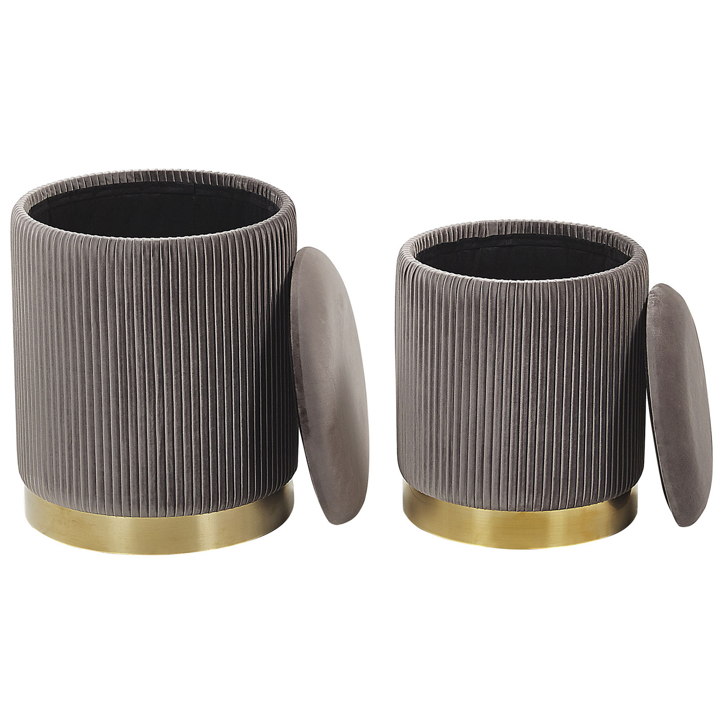 Set Of 2 Grey Storage Pouffes With Gold Base