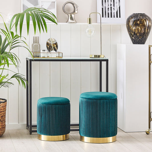 Teal Storage Pouffes Set Of 2 With Gold Base