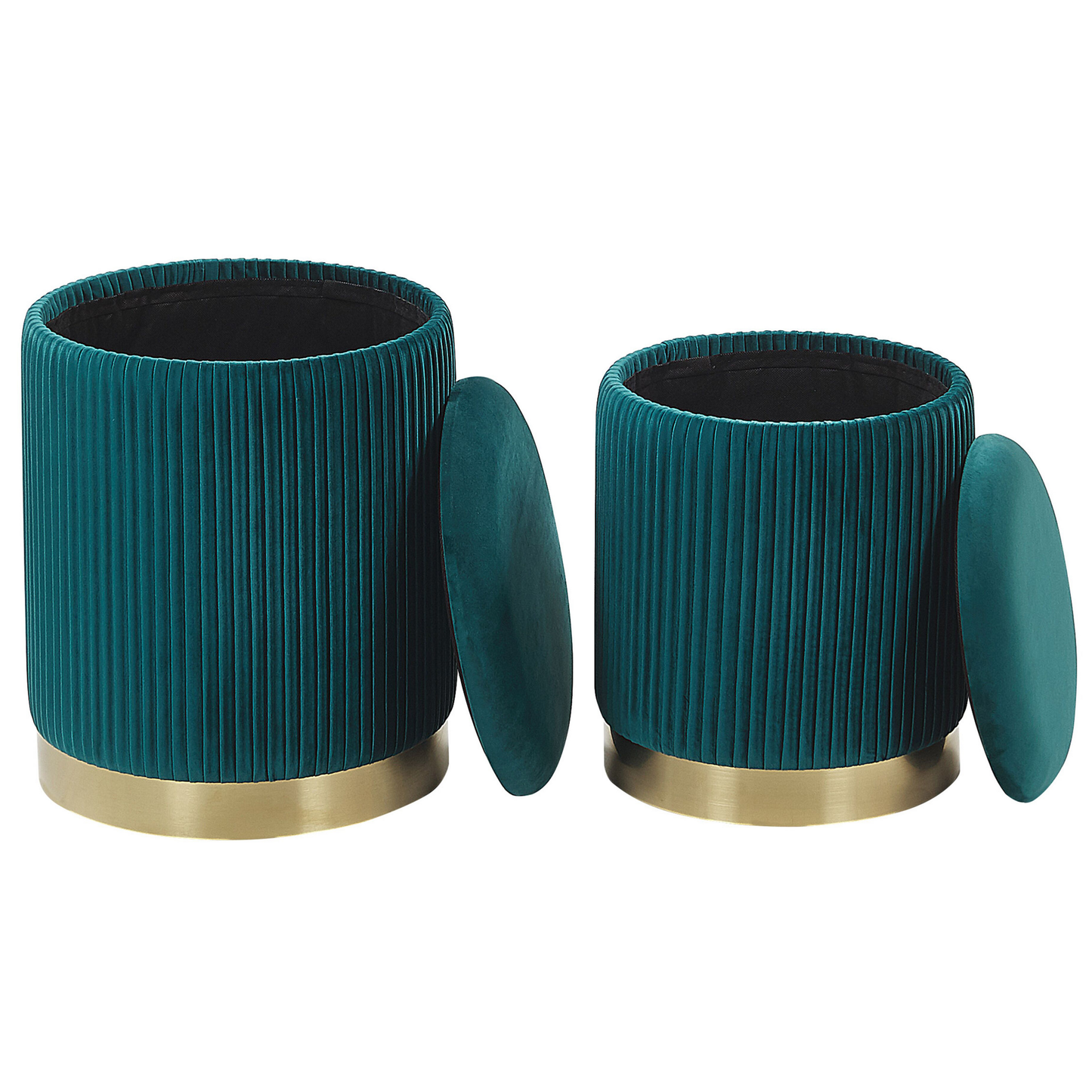 Teal Storage Pouffes Set Of 2 With Gold Base