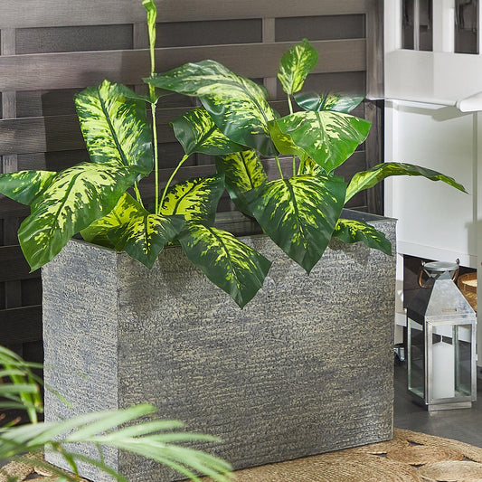 Grey Stone Plant Pot Indoor Outdoor Rectangular Planter 34 x 80 x 56cm Premium Fibreglass Reinforced