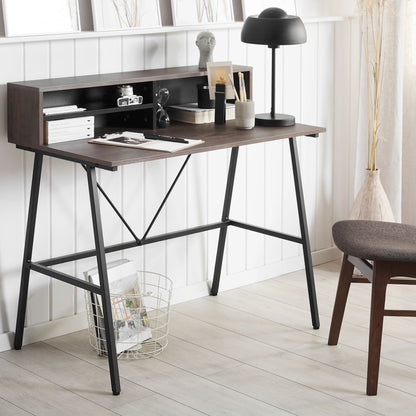Elara Desk Dark Brown Top 100 x 50cm Black Metal Frame Shelves