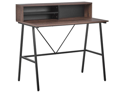 Elara Desk Dark Brown Top 100 x 50cm Black Metal Frame Shelves