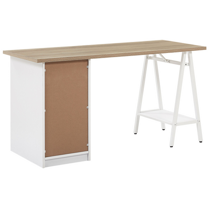 Home Office Computer Desk White Frame With Light Wood Top 140 x 60cm And Drawers
