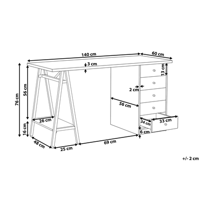 Home Office Computer Desk White Frame With Light Wood Top 140 x 60cm And Drawers