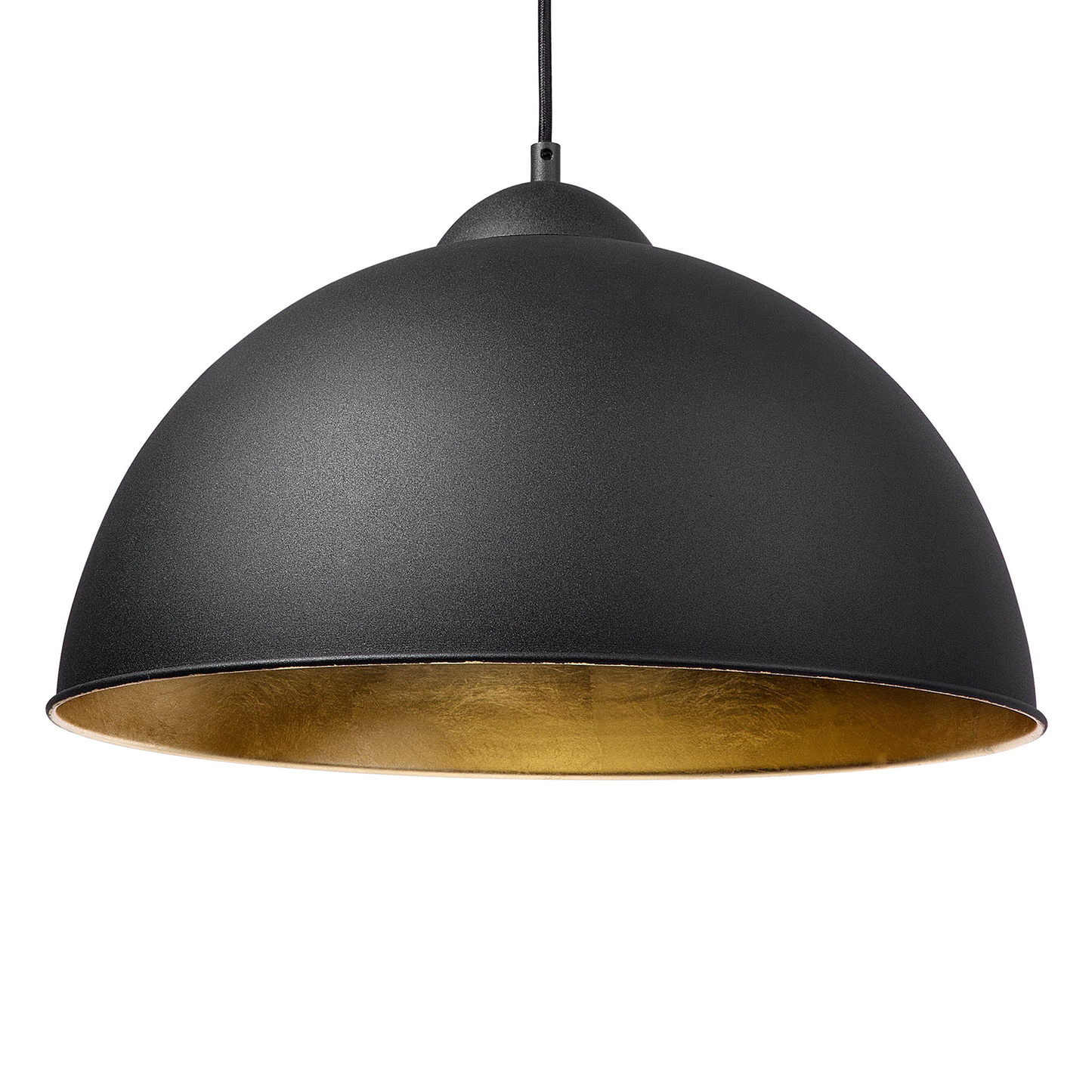 Black Half-Globe 1-Light Pendant Lamp With Gold Interior