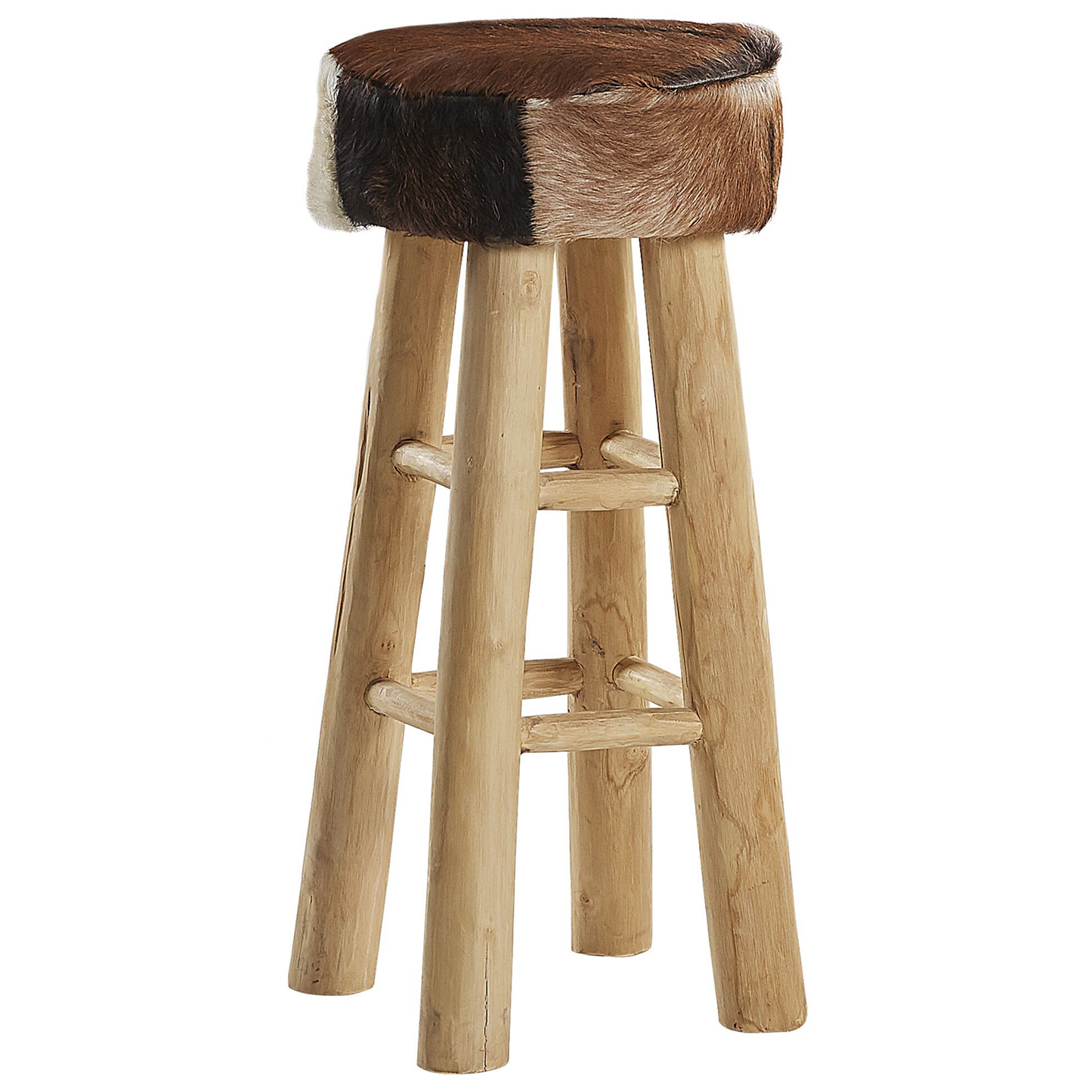 Heritage Bar Stool Lambskin Leather Teak Wood Legs Rustic Tall