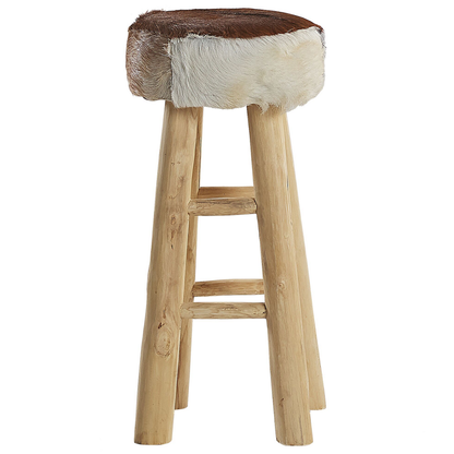 Heritage Bar Stool Lambskin Leather Teak Wood Legs Rustic Tall
