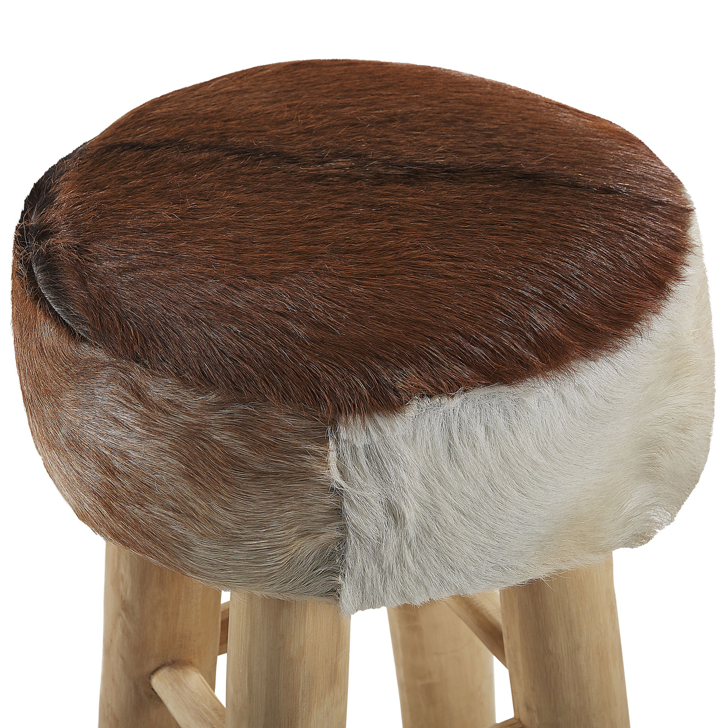 Heritage Bar Stool Lambskin Leather Teak Wood Legs Rustic Tall