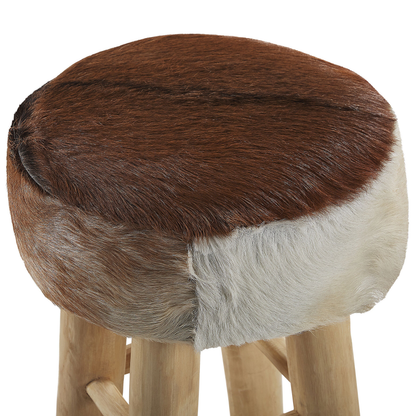 Heritage Bar Stool Lambskin Leather Teak Wood Legs Rustic Tall