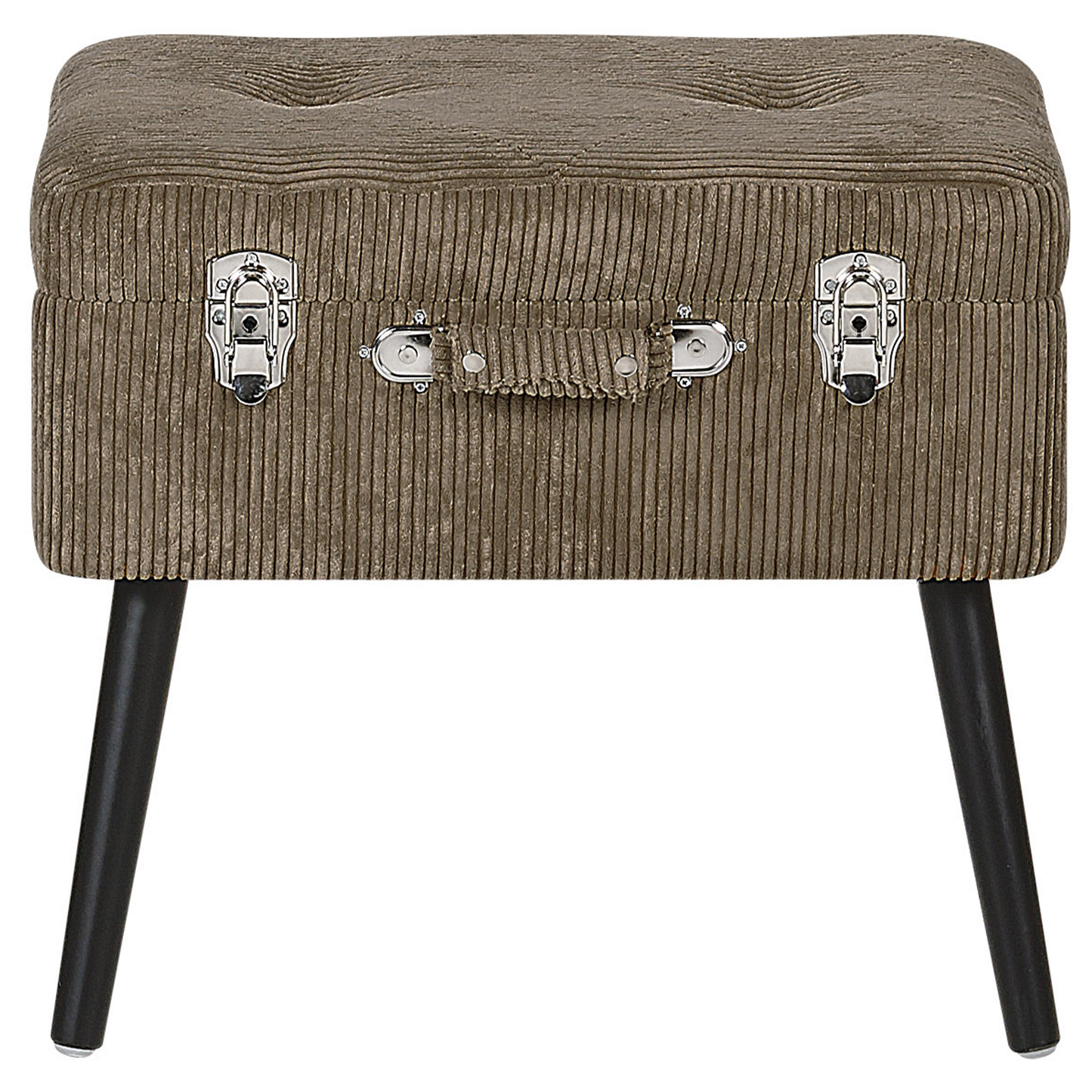 Timberline Stool With Storage Light Brown Corduroy Upholstery Black Legs Suitcase Design Buttoned Top