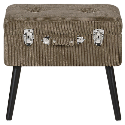 Timberline Stool With Storage Light Brown Corduroy Upholstery Black Legs Suitcase Design Buttoned Top