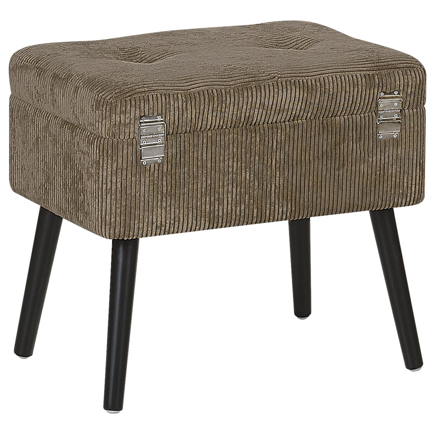 Timberline Stool With Storage Light Brown Corduroy Upholstery Black Legs Suitcase Design Buttoned Top