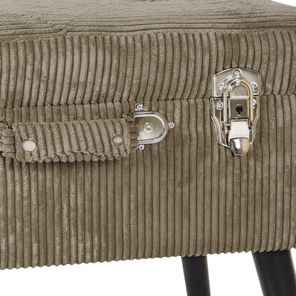 Timberline Stool With Storage Light Brown Corduroy Upholstery Black Legs Suitcase Design Buttoned Top