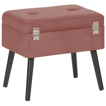 Pink Corduroy Storage Stool Suitcase Design Black Legs