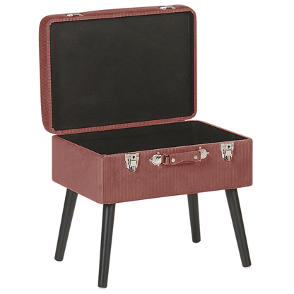Pink Corduroy Storage Stool Suitcase Design Black Legs