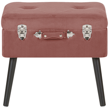 Pink Corduroy Storage Stool Suitcase Design Black Legs