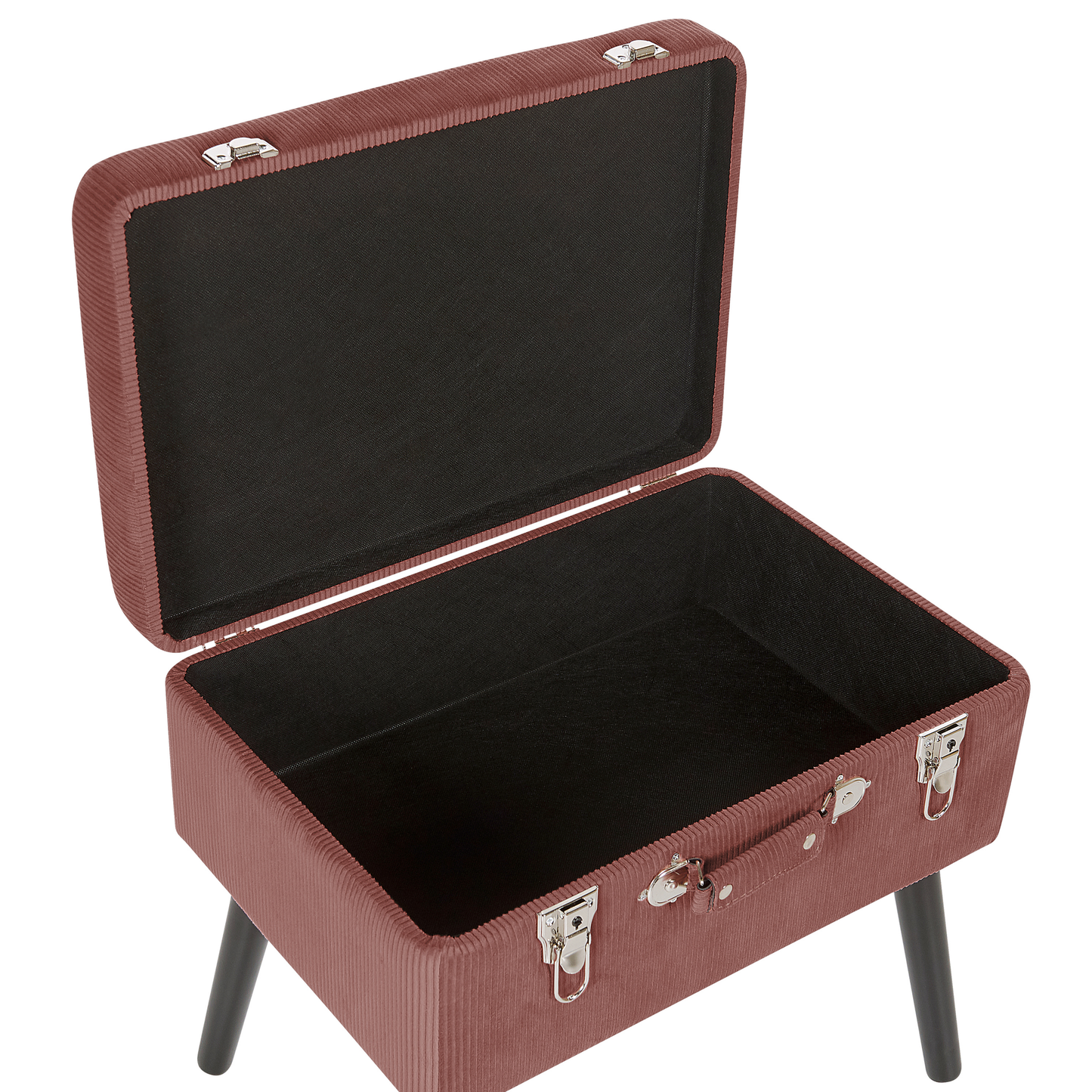 Pink Corduroy Storage Stool Suitcase Design Black Legs