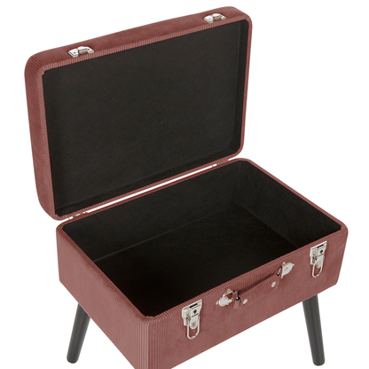 Pink Corduroy Storage Stool Suitcase Design Black Legs